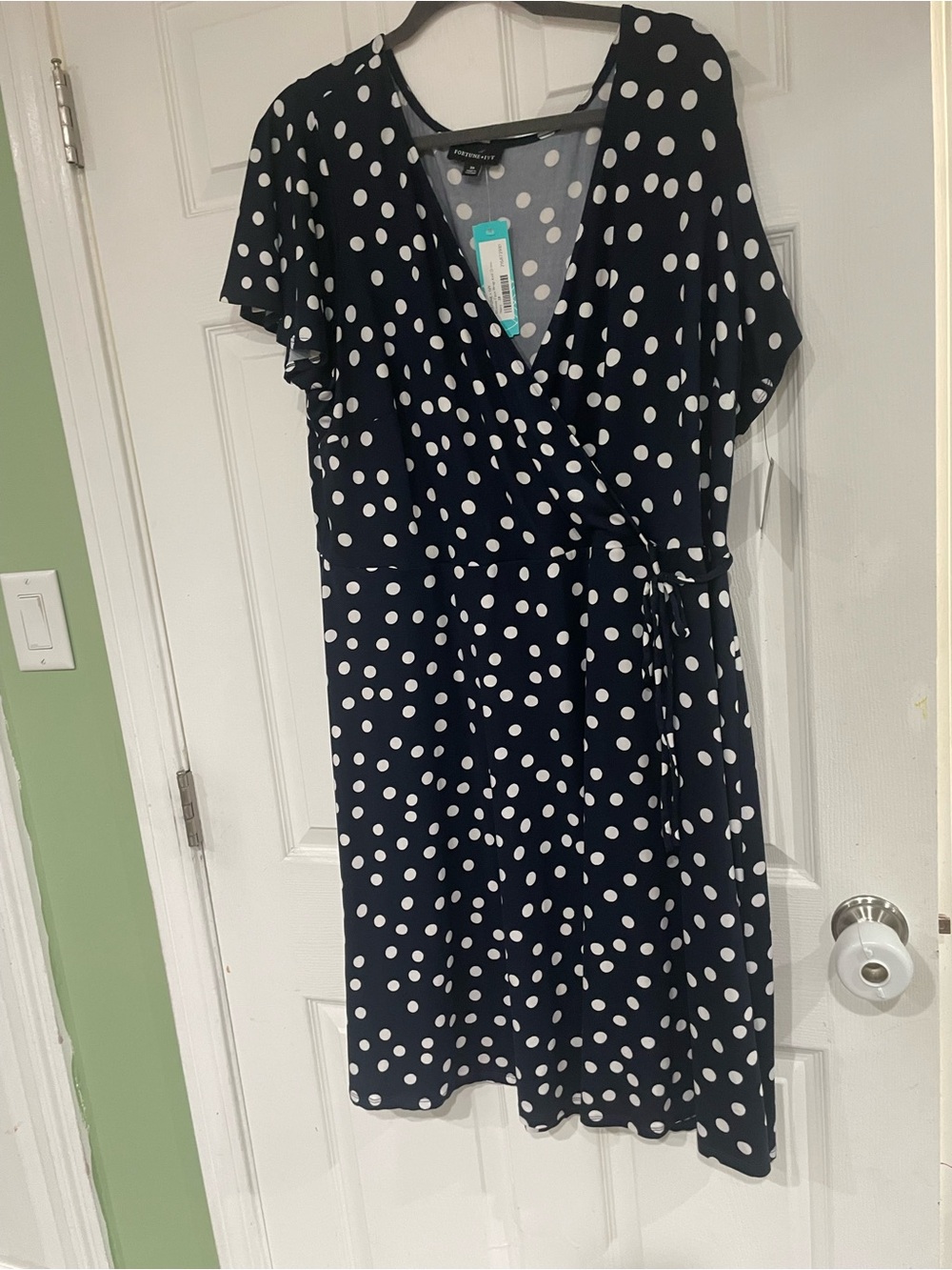 Roanne Faux Wrap Knit Dress - Polka dot, Navy and White- New with tags 3x
